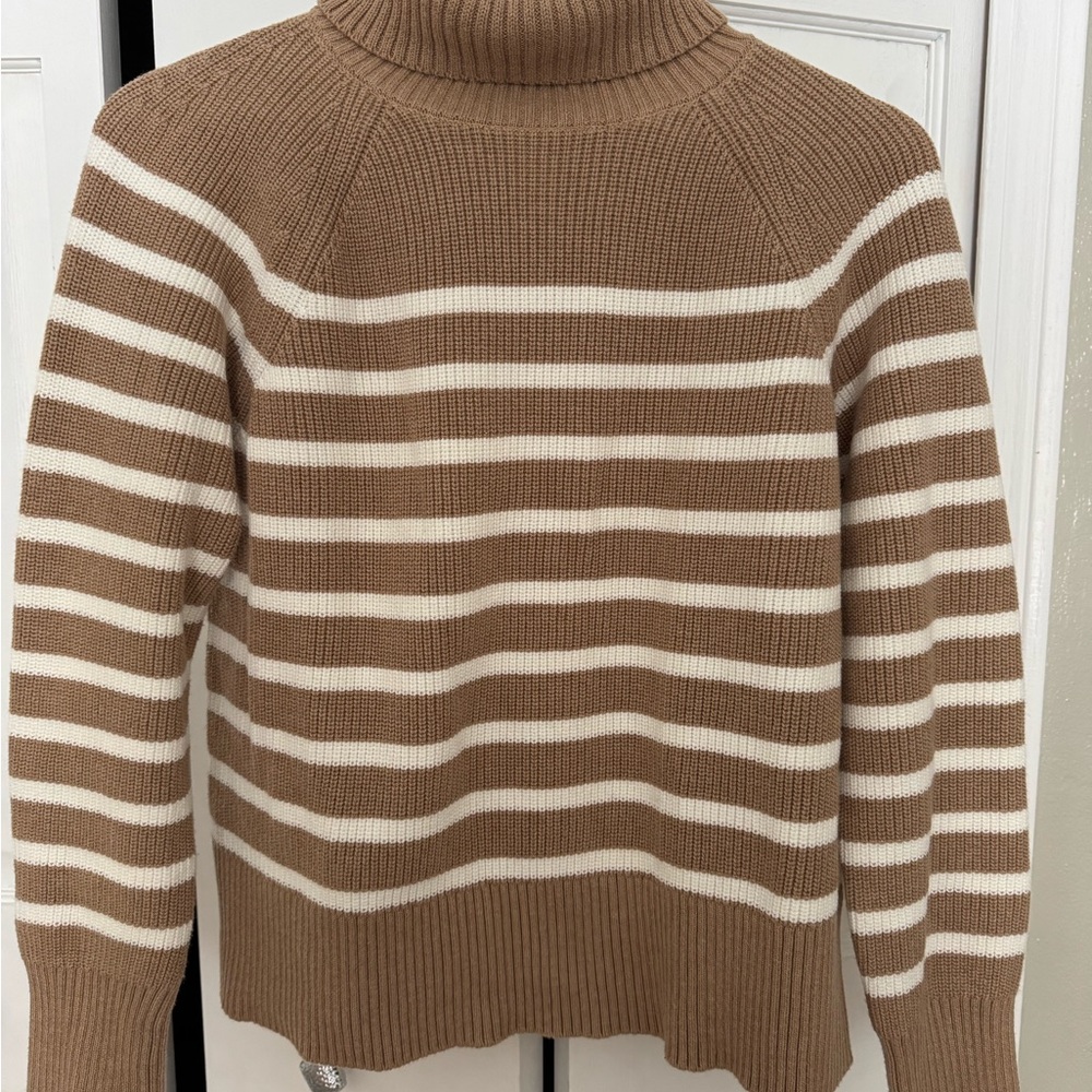 Lands' End Tan and CreamStriped Turtleneck Sweater